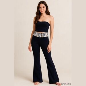 Pink Lotus Navy Blue Tie Dye Yoga Pants Size Small Fold-over Waistband NWOT